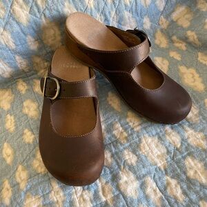 Dansko Brown Leather Mules with Buckle